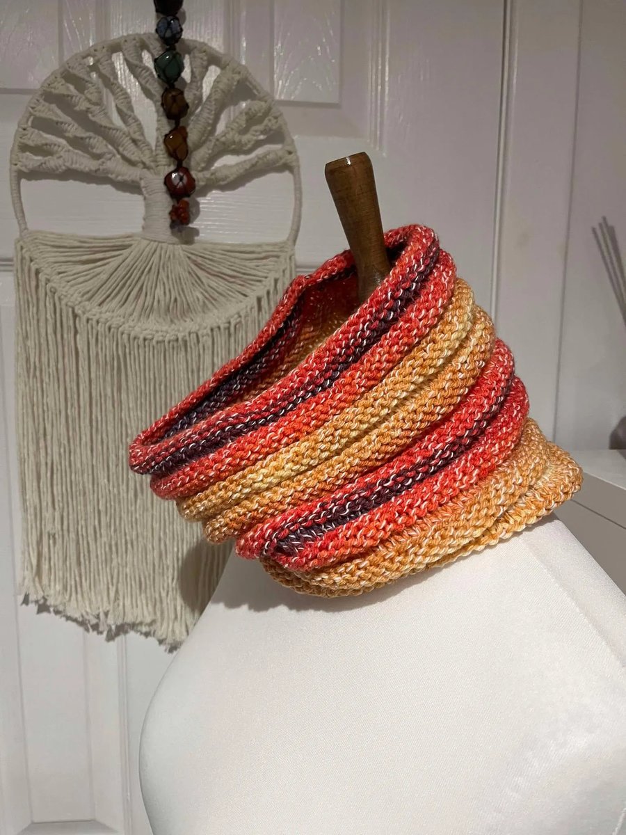 Neck warmer Peach Mustard cowl 54cms x 24 cms