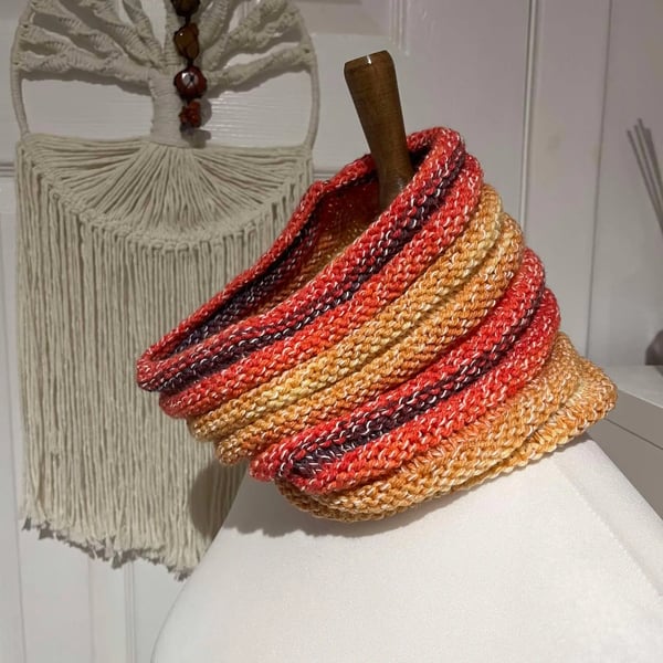 Neck warmer Peach Mustard cowl 54cms x 24 cms