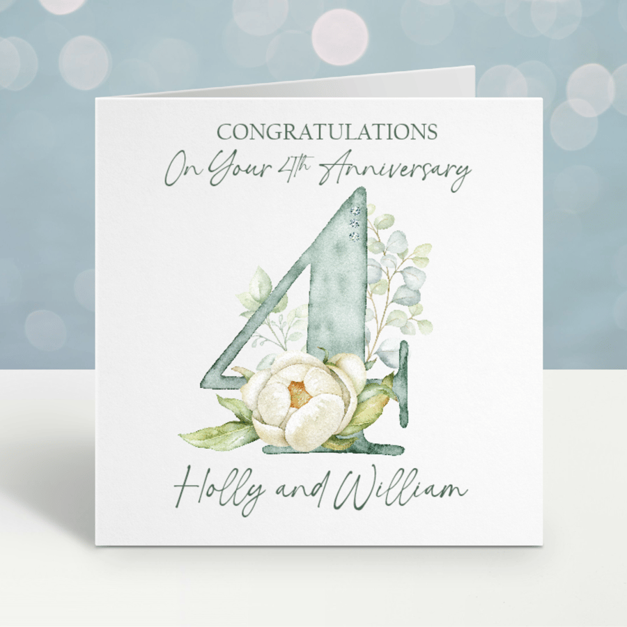 Handmade Personalised 4th Wedding Anniversary Card