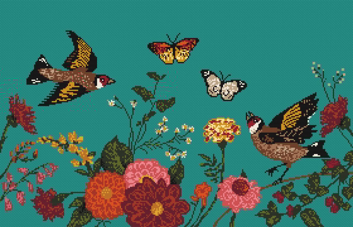 241 - Birds and Butterflies Cross Stitch Pattern: Vintage Botanical Sampler