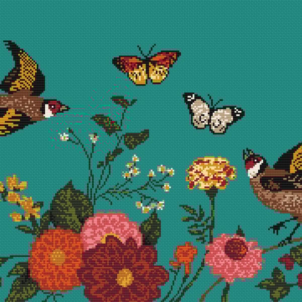 241 - Birds and Butterflies Cross Stitch Pattern: Vintage Botanical Sampler