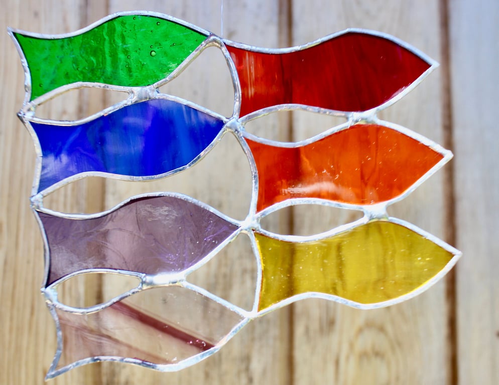 Stained glass rainbow fish suncatcher