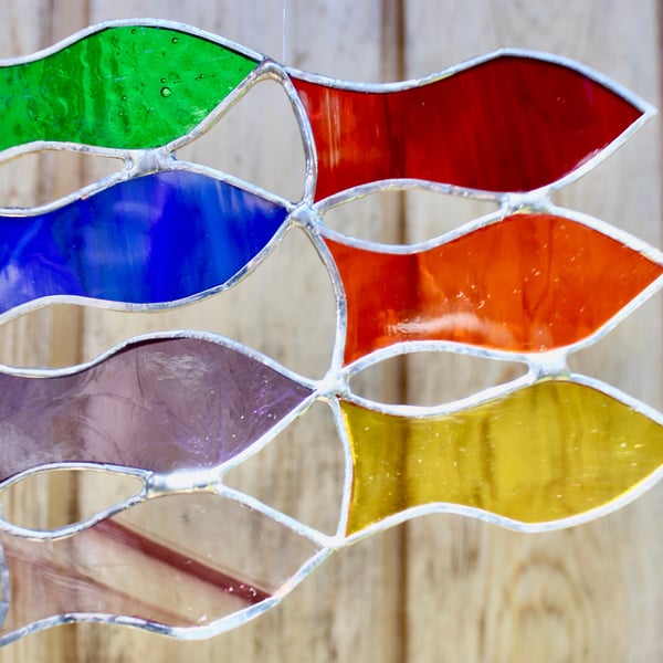 Stained glass rainbow fish suncatcher