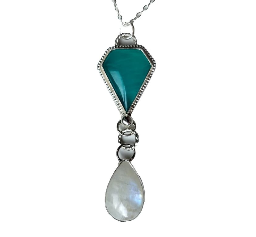 Moonstone & Ice Amazonite Necklace Sterling Silver Jewellery Gift Statement 925