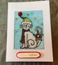   Festive Cat Embroidered Christmas Card. - Image 1