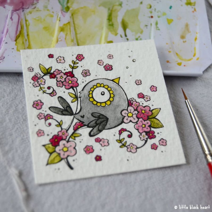 blackbird in blossom - original twinchie