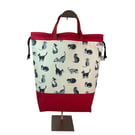 Extra Large drawstring knitting bag with cat print, multi pockets project bag