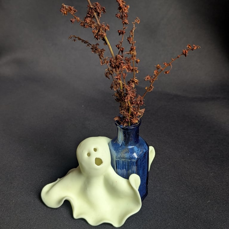 Marcus - Glow in the dark polymer clay & vintage glass bud vase 