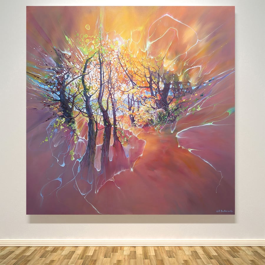 The Wild Wild Wood, orange abstract with deer in autumn wood