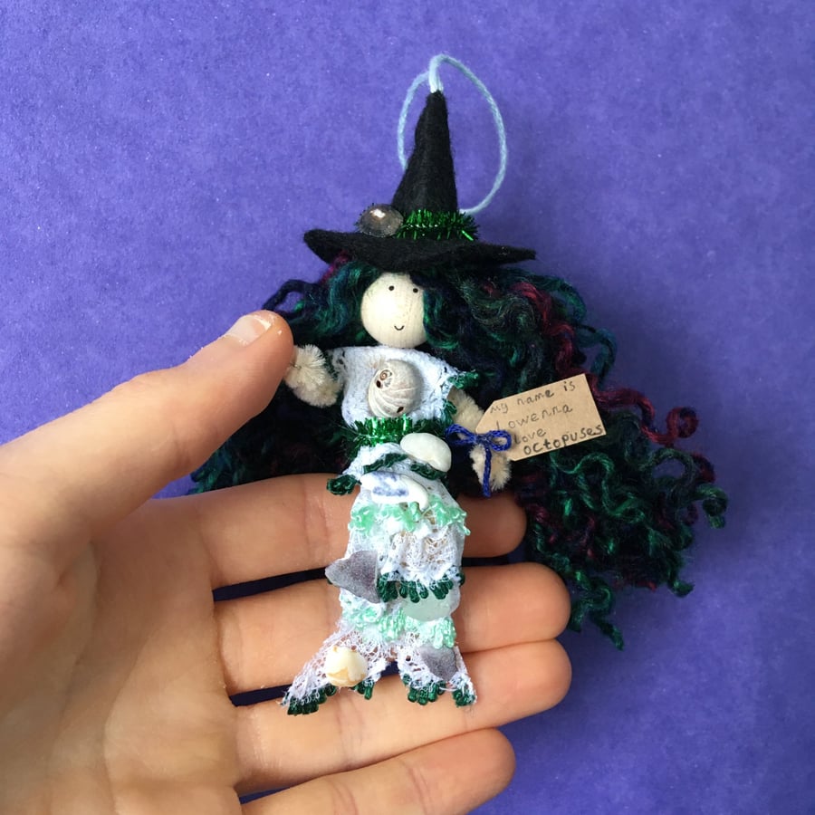 Tiny Sea Witch Mermaid Doll Hanging Decoration, Sea Themed Mermaid Decoration