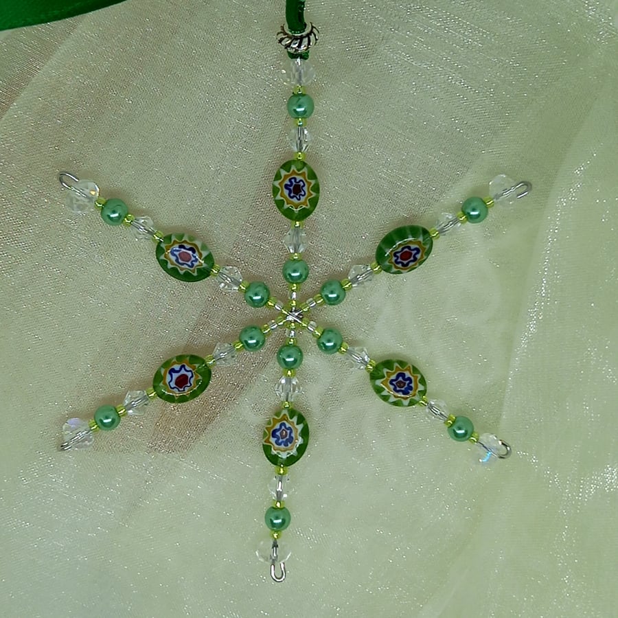 Green Millefiori Snowflake Decoration