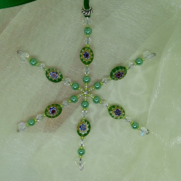 Green Millefiori Snowflake Decoration