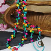 Multicoloured wooden bead knotted cord necklace, rainbow necklace 