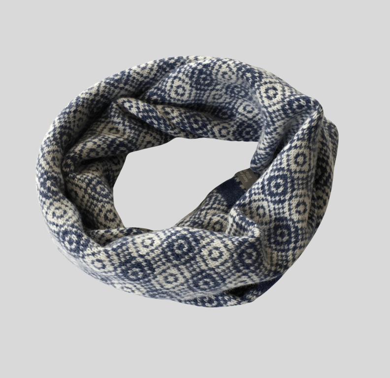 Cowl circle scarf merino lambswool denim blue and silver grey 