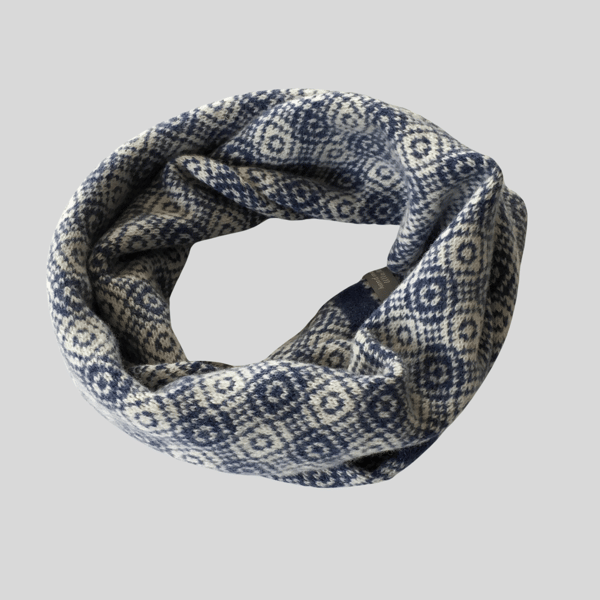 Merino Lambswool Circle Scarf Denim Blue and Silver grey 