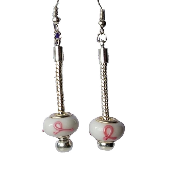 Breast Cancer Awareness Earrings Silver Plated Jewellery Gift White Pink Ribbon