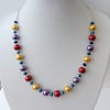 Brightly multi coloured glass pearl and crystal bead necklace