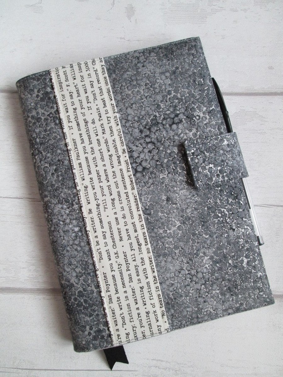 A5 Silver Reusable Notebook Cover with Writing Quotes