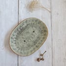 SOAP DISH hand-built carved stoneware pottery in sage green