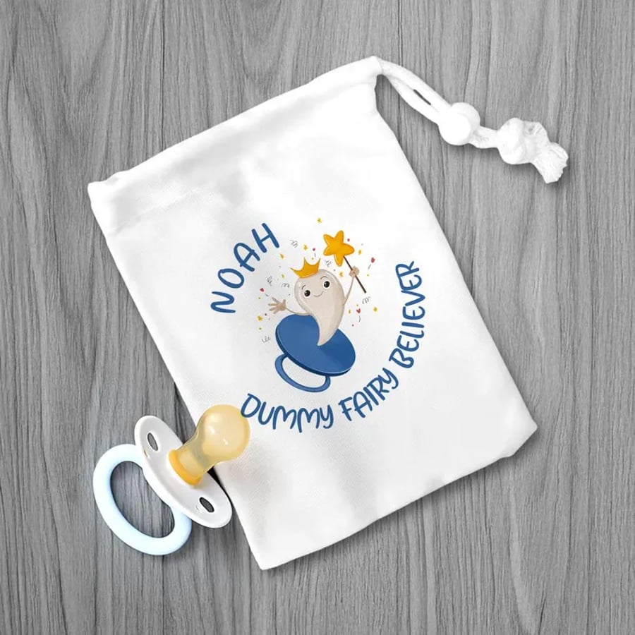 Personalised Boys Dummy Fairy Beliver Bag – Canvas Drawstring Bag with Stopper –