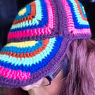 Baseball hat crochet retro multi colour vintage handmade