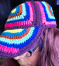 Baseball hat crochet retro multi colour vintage handmade