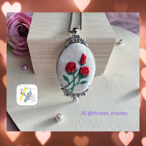 Hand embroidered Pendant , Handmade jewelry,embroidery, floral design, gift for 