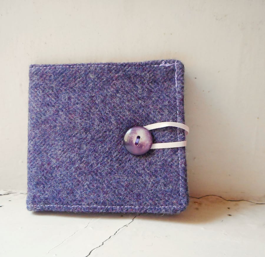 Purple wool fabric card or teabag wallet 