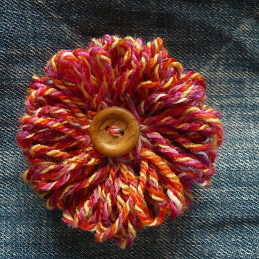Bright Wool Flower Brooch