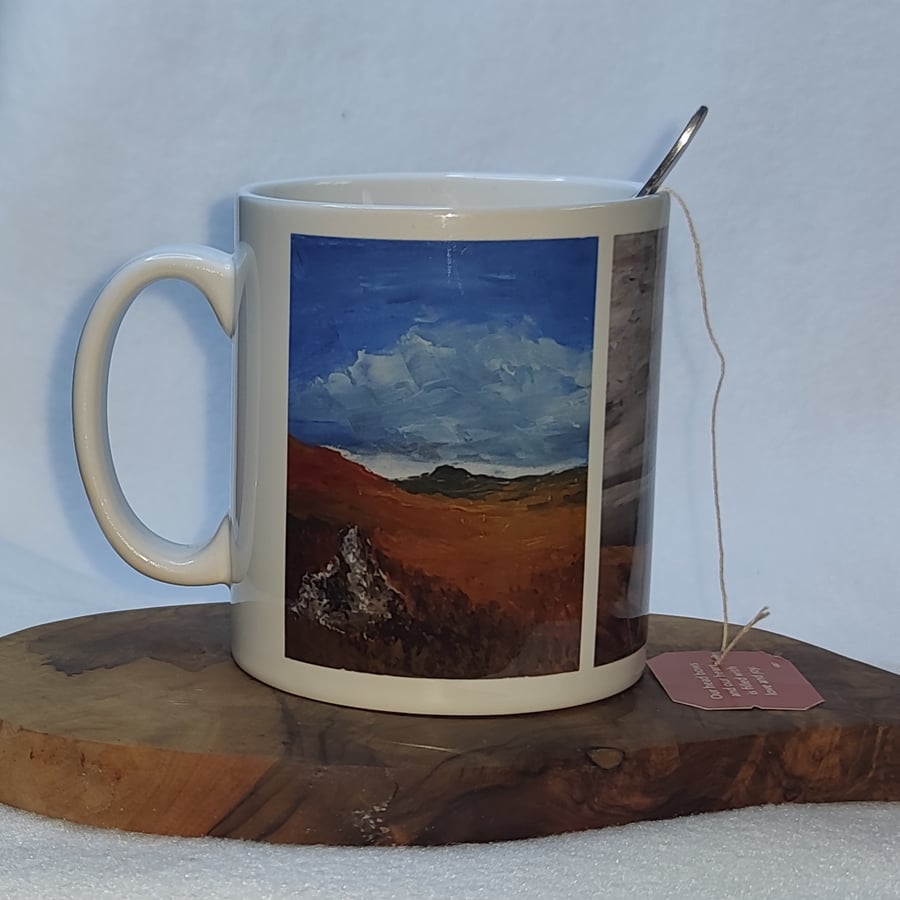 Moorland triptych, 3 Dartmoor landscape prints, 10oz mug