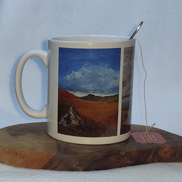 Moorland triptych, 3 Dartmoor landscape prints, 10oz mug