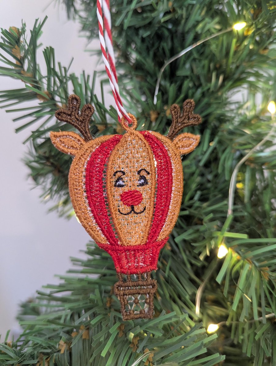 Lace Reindeer Hot Air Balloon Christmas Ornament