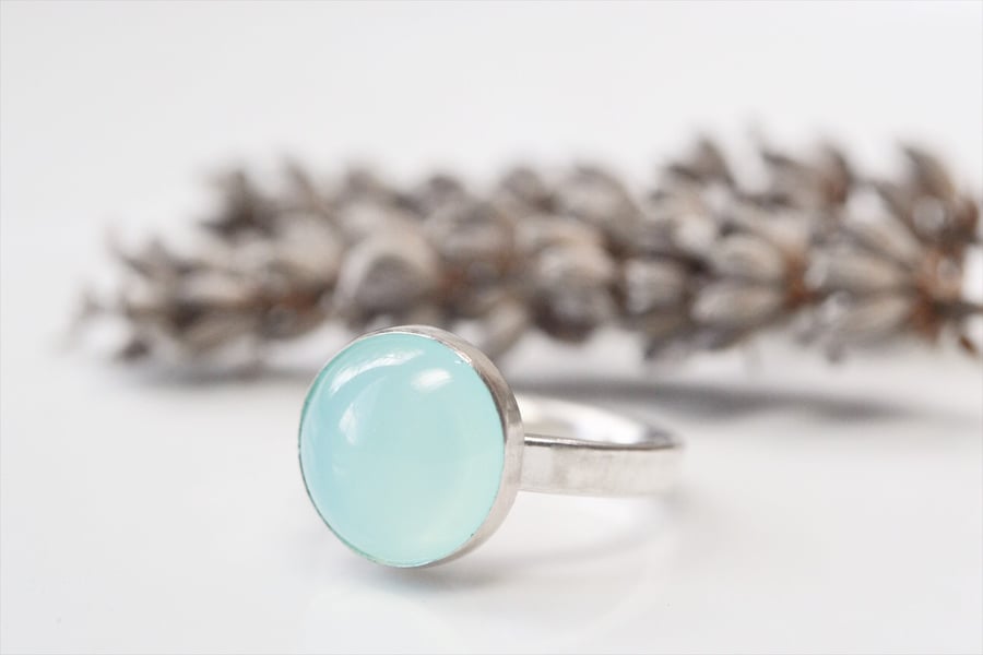 Sea green agate cabochon ring