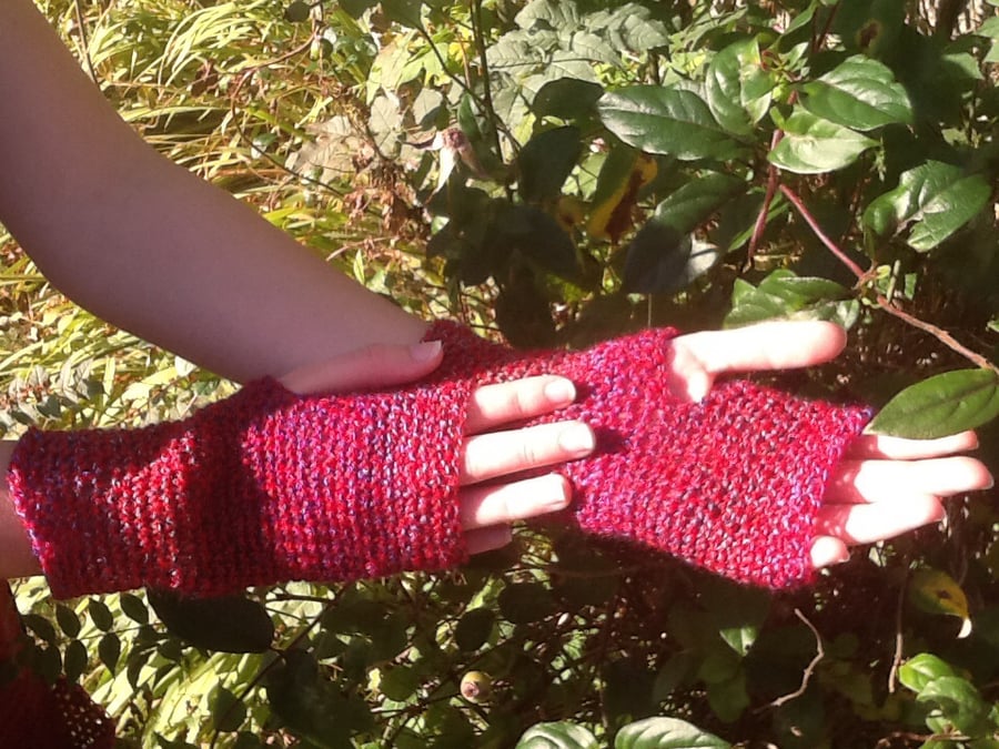 Cranberry Rainbow!  Crocheted Fingerless Mittens!