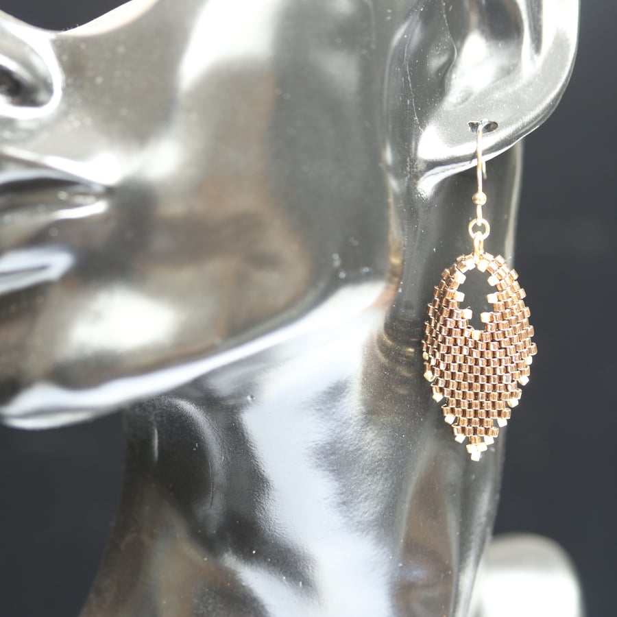Russian Leaf Beaded Earrings in Bronze and Gold