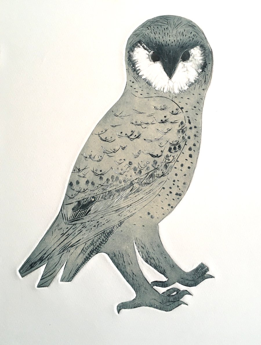 Snowy Owlet  - 2  Lino Cut 
