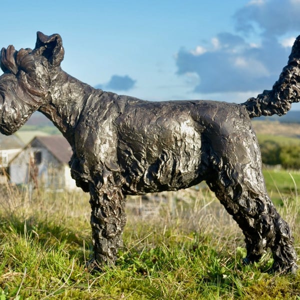 Standing Schnauzer Statue Large Bronze Resin Garden Sculpture