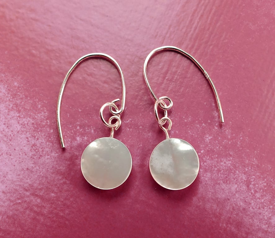 Round Disc Mother of Pearl and Sterling Silver Earrings