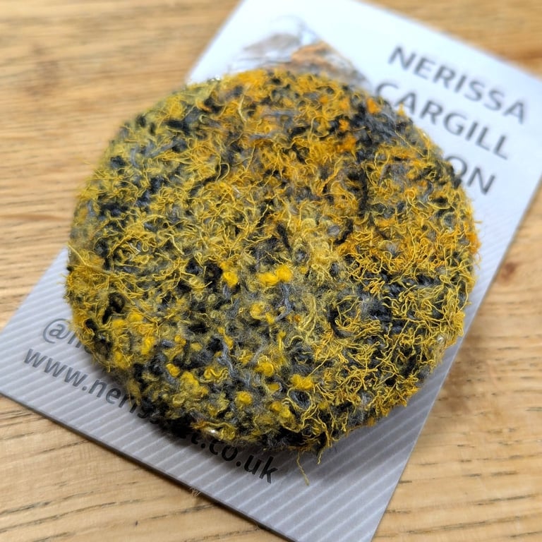 Yellow Abstract Lichen Embellished Recycled Textile 50mm Brooches