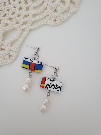 Handmade Abstract Pattern Polymer Clay Earrings - Modern Harmony Earrings