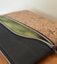 Handmade Cork Shoulder Bag – Black & Abstract Design with Olive Green Lining - Image 4