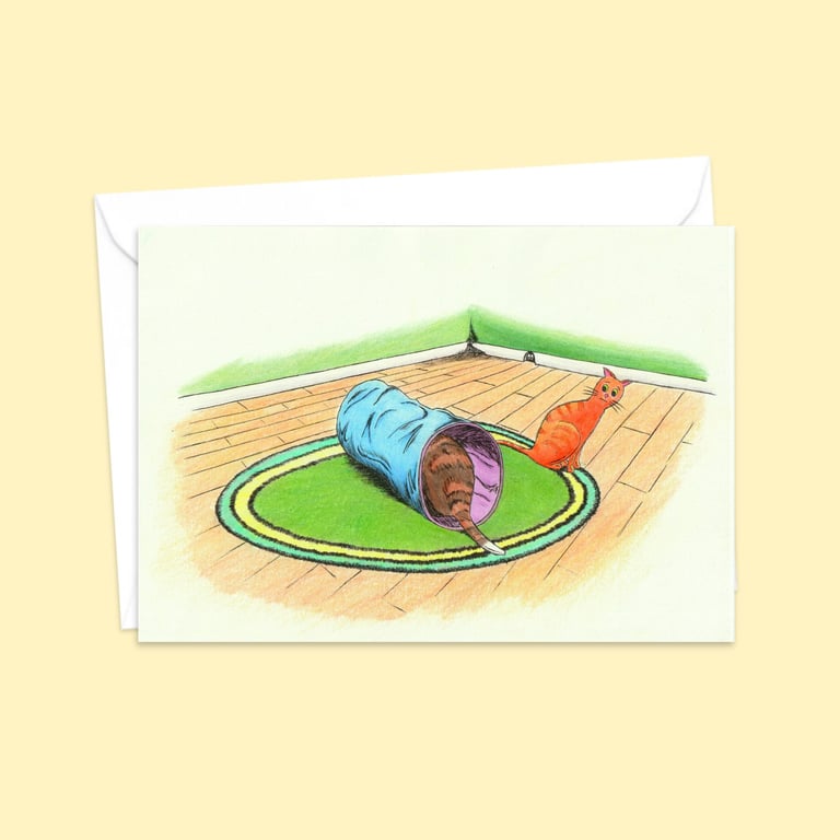 Playful Cats Greeting Card: Hand Drawn Cute Illustration for a Cat Lover (115)