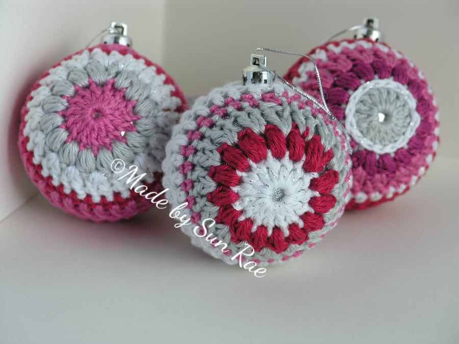 3 Crocheted Christmas Baubles
