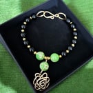 Gold Bangle Bracelet Gold Rose, Black Onyx & Jasper - Gift Boxed