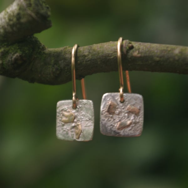 Small Silver and Gold Textured Dangle Earrings