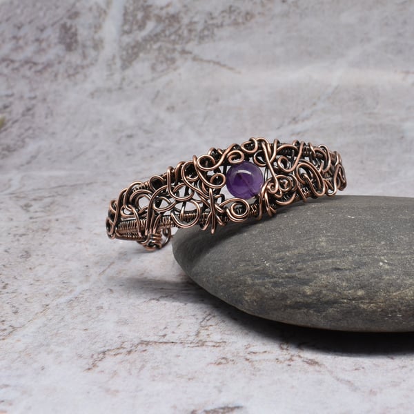Amethyst and Copper Wire Wrapped Bracelet