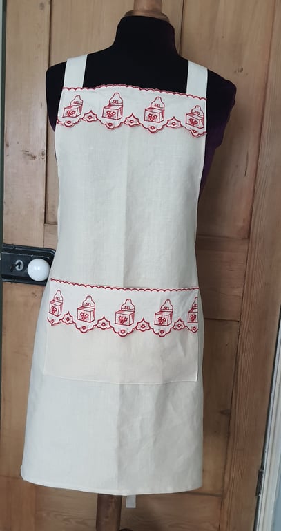 Linen Apron with Vintage French trimming