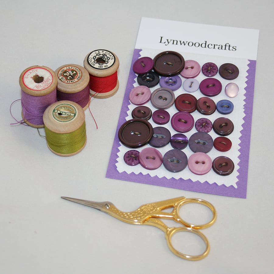 30 Purple and Plum Buttons - including vintage