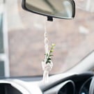 Mini Macrame Plant Hanger Car Charm with Faux Eucalyptus. Perfectly Imperfect.