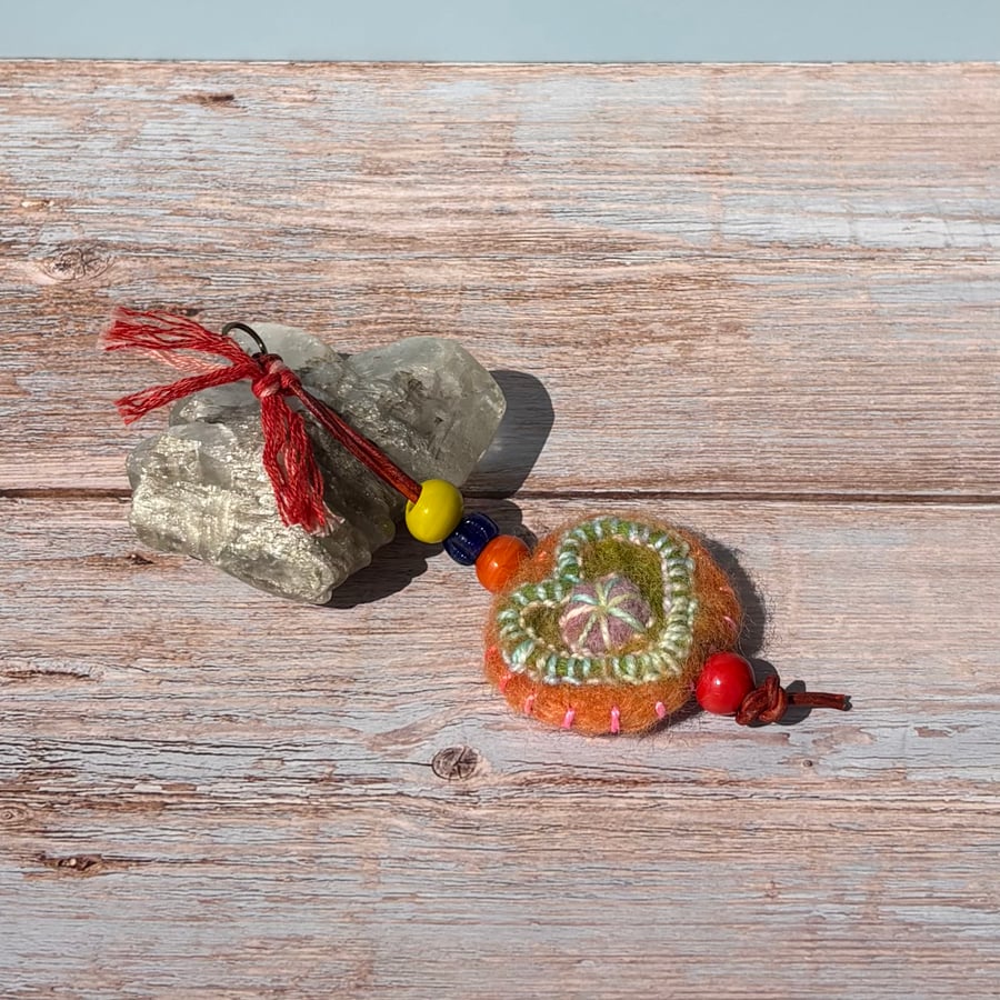 Felted Stress Relief Charm - Orange Heart